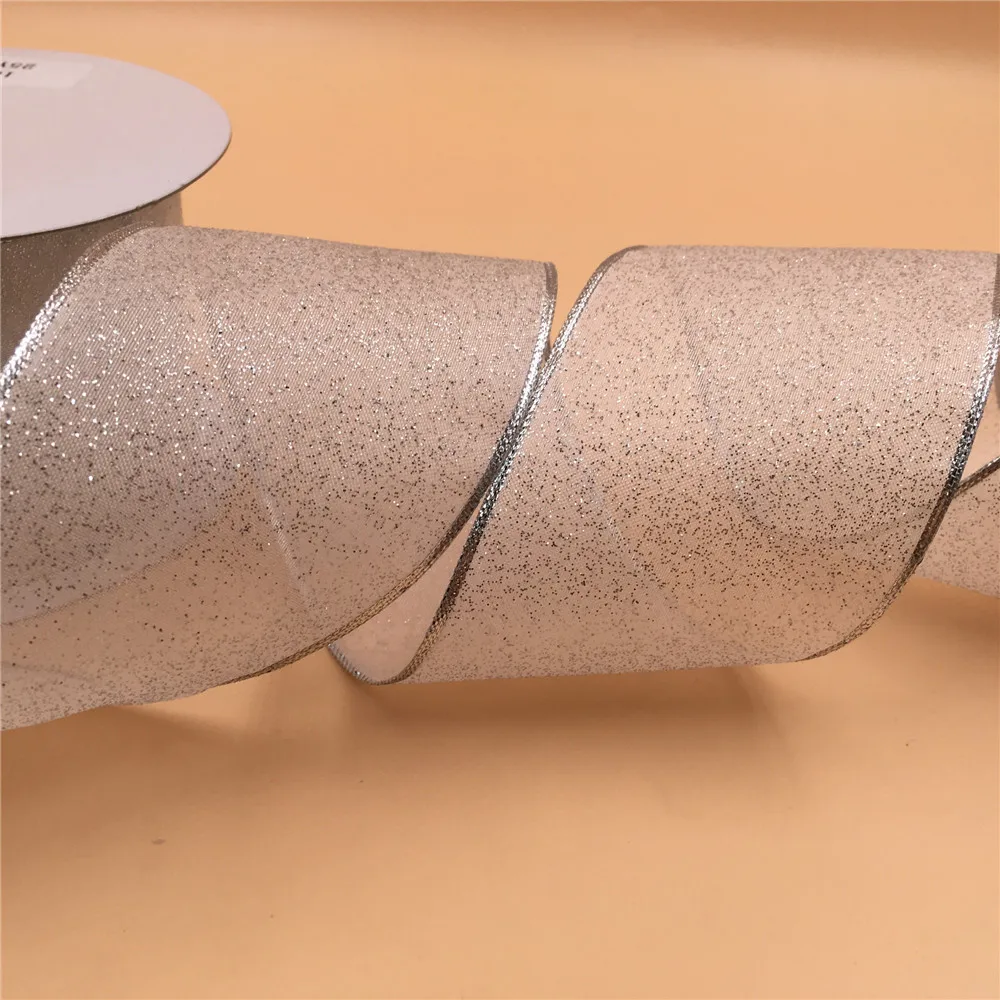 Рождественская Проводная прозрачная лента с серебряным люрексом 63 мм (2-1/2 дюйма)