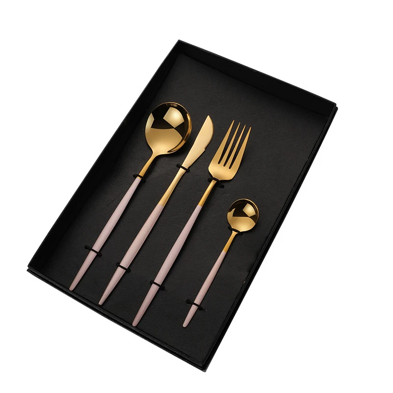 

Stainless Steel Cutlery Set Black Gold Tableware Tea Spoon Flatware Dinnerware Spoon Long Handle Cutlery Set Eco Friendly Knife