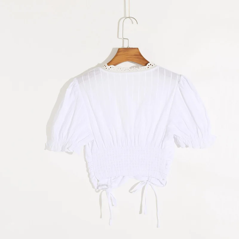 

Summer women's casual solid color bow decoration short shirt