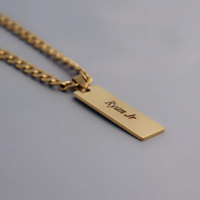 

Vertical Bar Engrave Name Necklace Personalized Jewelry Customized Name Necklace Curb Chain Punk Jewelry Men Hip Hop Bijoux