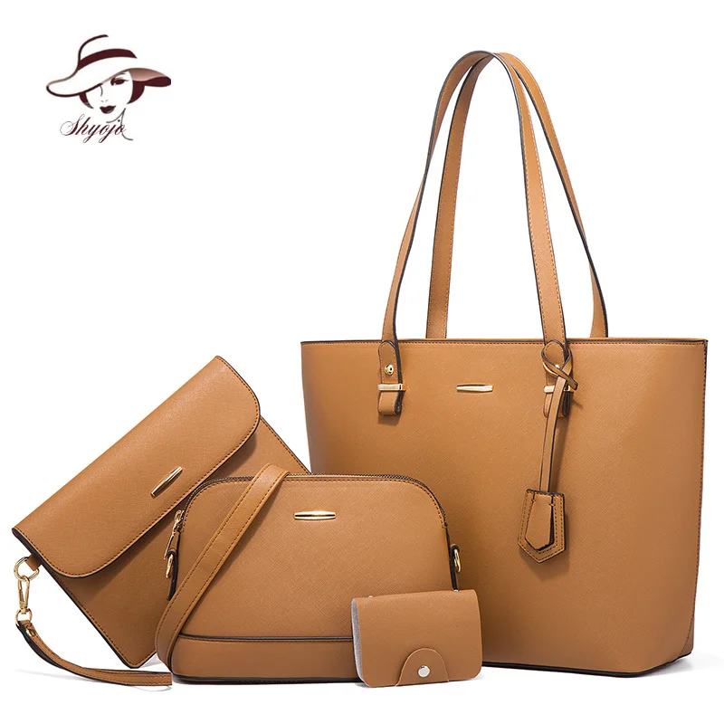 

4 шт./компл. 2021 Высококачественная кожаная сумка через плечо, большая композитная Сумка-тоут с клатчем, однотонная сумка через плечо, кошелек