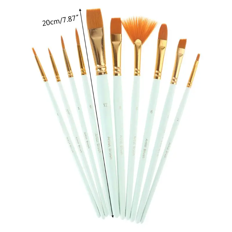 

G92E 10Pcs Paint Brushes Set Nylon Hair Painting Brush Oil Acrylic Watercolor Pen Art Supplies
