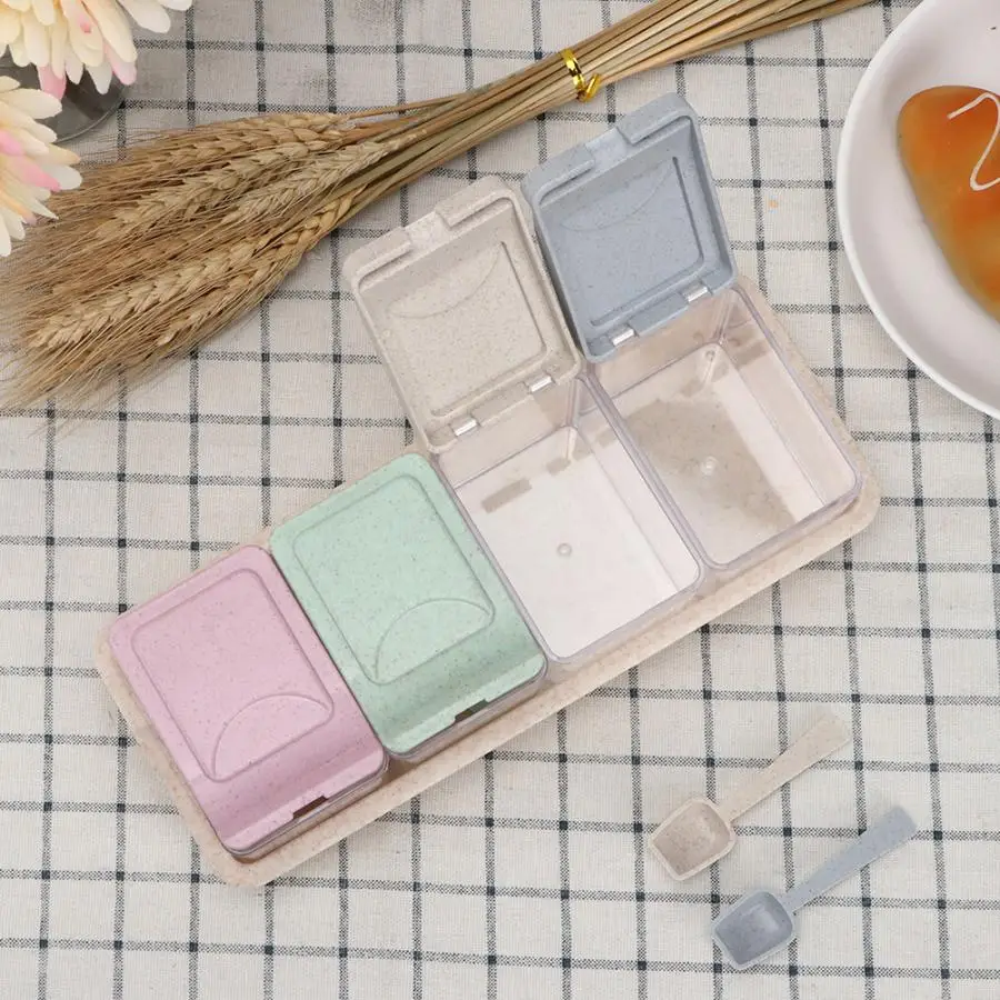 Банка для специй коробка приправ с четырьмя ячейками кухонная бутылка хранения