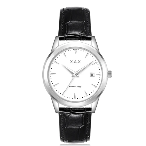 silver white black Автоматические самовзводные мужские часы из нержавеющей стали, прозрачный чехол на заднюю панель, водонепроницаемые автоматические мужские часы - Color: silver white black