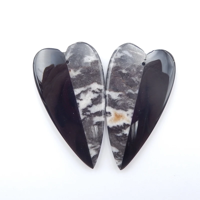 

Natural Gemstone Heart-shape Zebra Jasper With Obsidian intarsia Fashion Woman Earrings Beads 46x25x4mm,15.4g