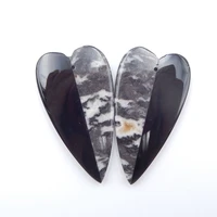 natural gemstone heart shape zebra jasper with obsidian intarsia fashion woman earrings beads 46x25x4mm15 4g