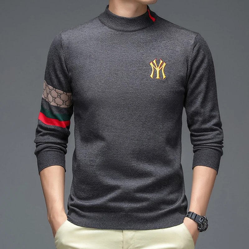 high end brand autum winter luxury designer fashion knitted round neck sweater men new warm casual woolen sweater 2021 men‘swear free global s