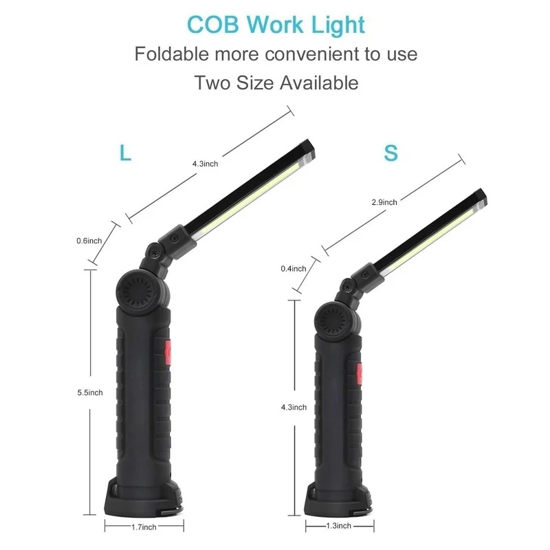 

Portable 10W COB Flashlight Torch USB Rechargeable LED Work Light Magnetic Hanging Hook Lamp for Outdoor Camping Repair Car Auto