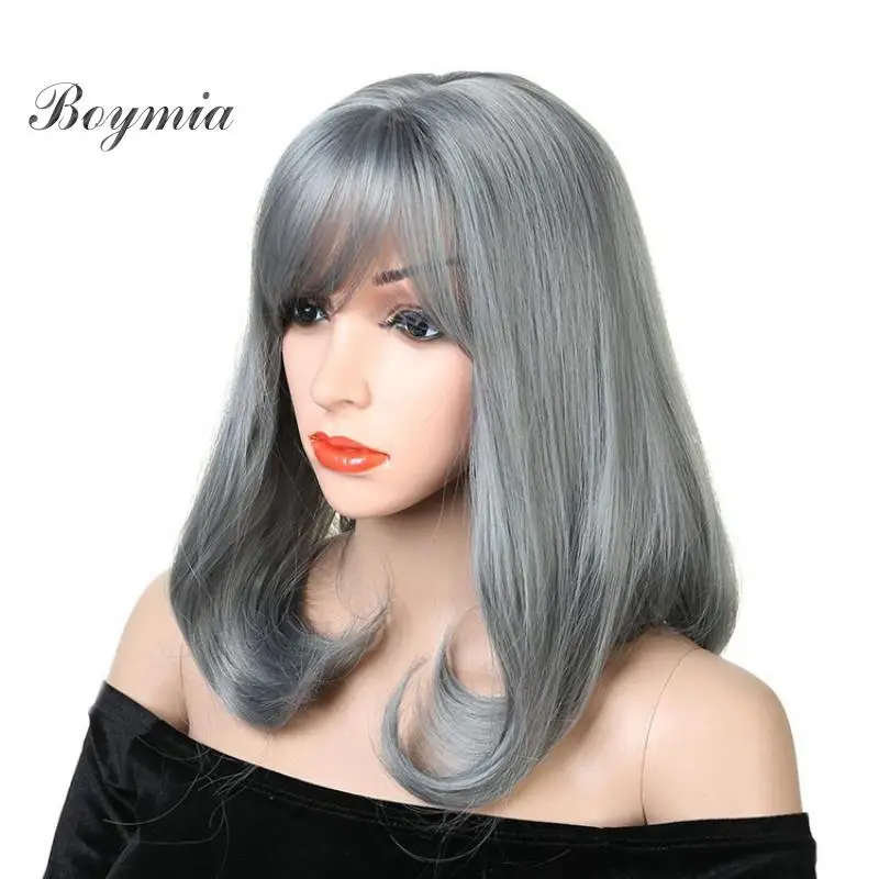 

Boymia Synthetic Wig With Air Bangs Curly Short Straight Hair Slightly Curly Short Hair Wigs