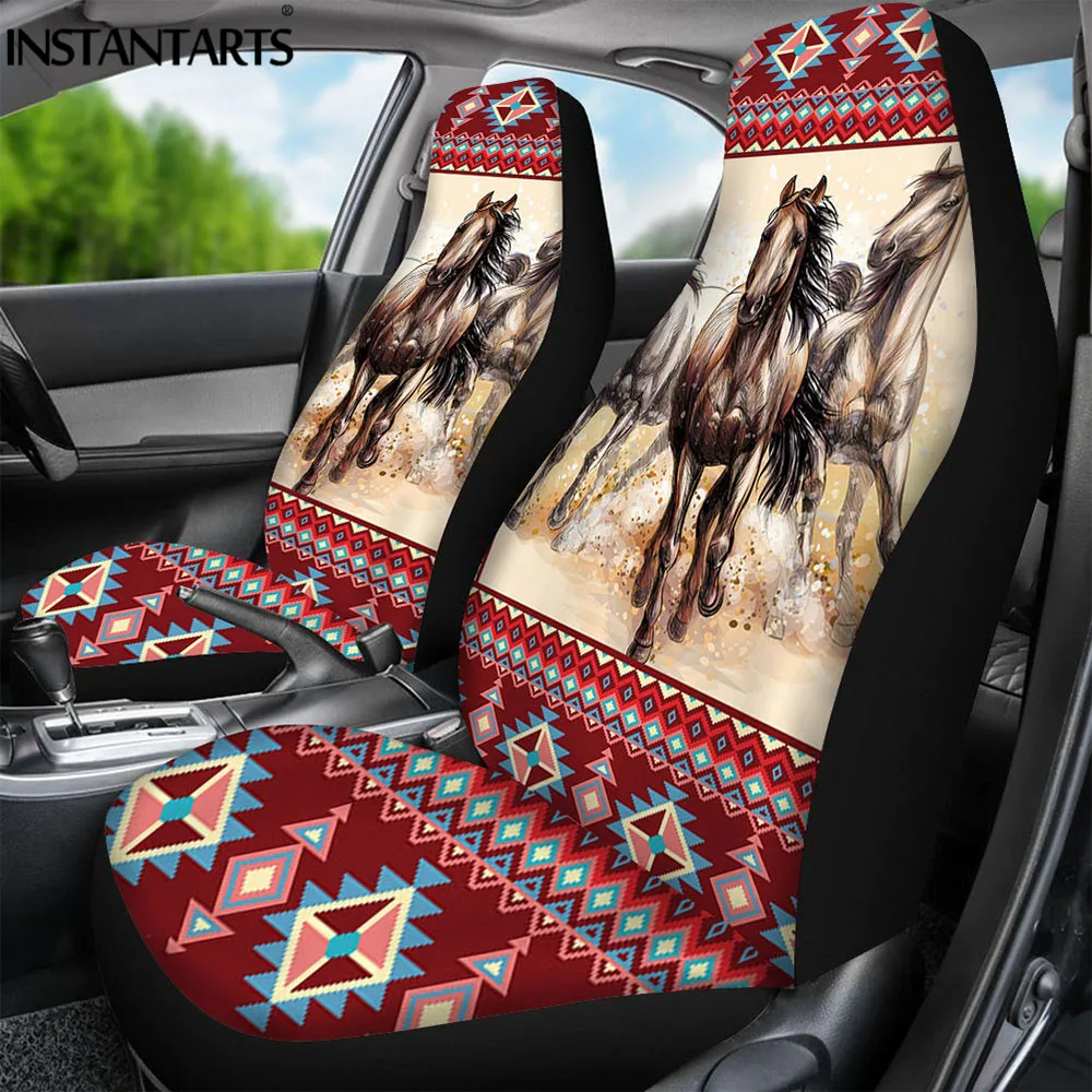 

INSTANTARTS African Tribal Art Horse Printed Front Car Seat Cover Ethnic Design Vehicle Seat Protector for Car Seat High Quality