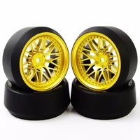 4pcs 110 scale racing car wheels 5 degree drift tires 12mm hex yellow rim for on road truck toys model accessories kids gifts