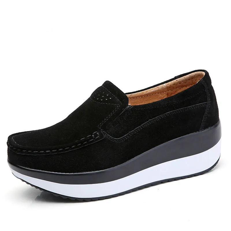 Women Flat Platform Loafers Ladies Elegant Suede Leather Moccasins Shoes Woman Slip On Moccasin Women's Blue Casual | Обувь