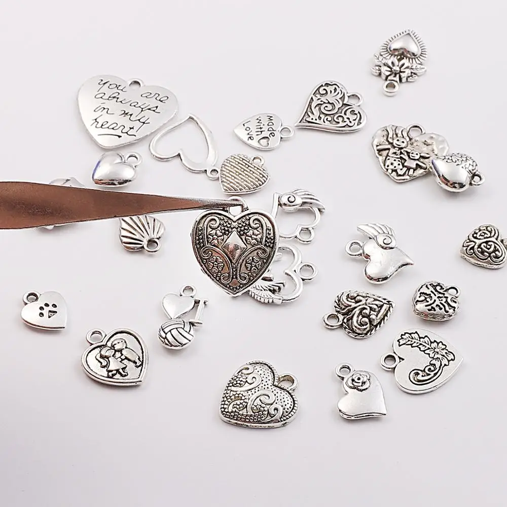 Смешанные Подвески в виде сердца античные серебряные подвески из сплавов