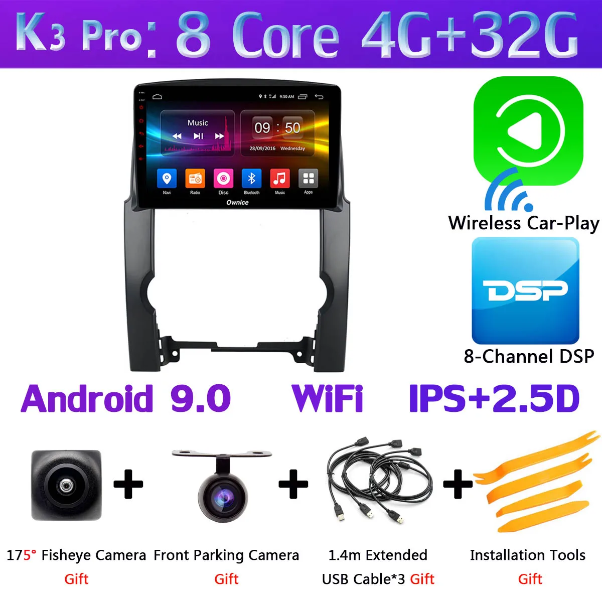 K3 Pro CarPlay 360 ° камера 4G LTE Android 9,0 8Core 4G+ 64G SPDIF DSP CarPlay автомобильный мультимидийный Навигатор Радио для KIA Sorento 2009 2010 2011 2012 2013 - Цвет: K3 Pro CarPlay