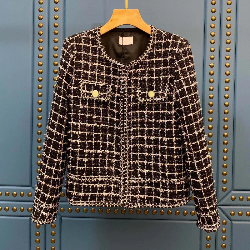 

2021 luxury design fashion bright silk tweed children's short coat temperament commuter round neck women's woolen coat cardigan