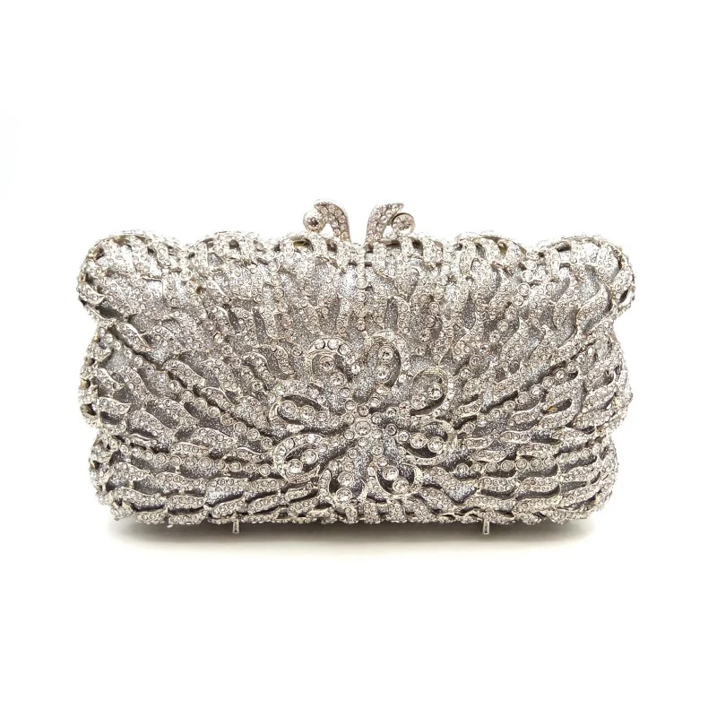 

XIYUAN Bling Crystal Silver Gold Black Clutch Bags Flower Banquet Evening Bag For Women Formal Wedding Party Rhinestone Handbags