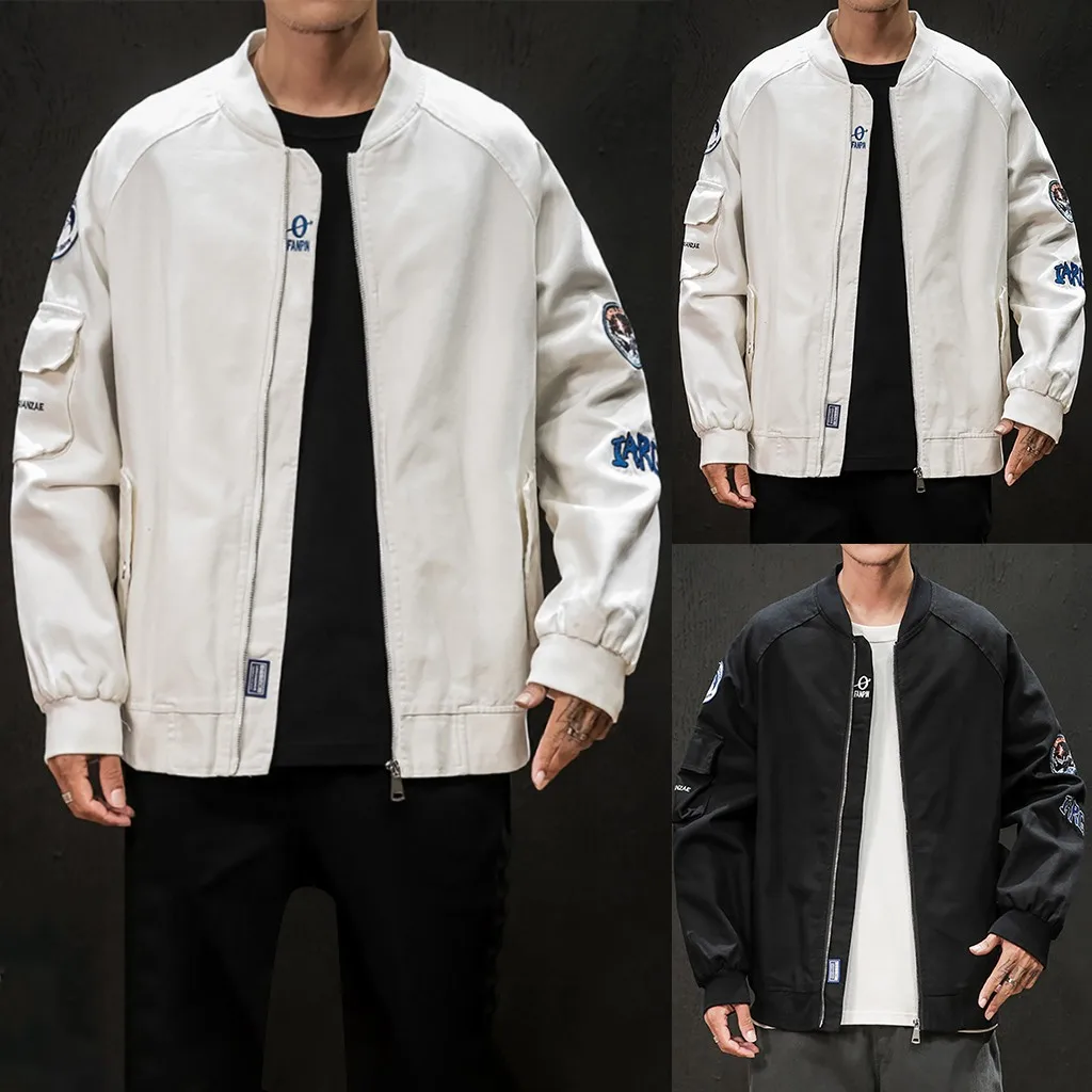 SAGACE мужская повседневная однотонная куртка на молнии большого размера