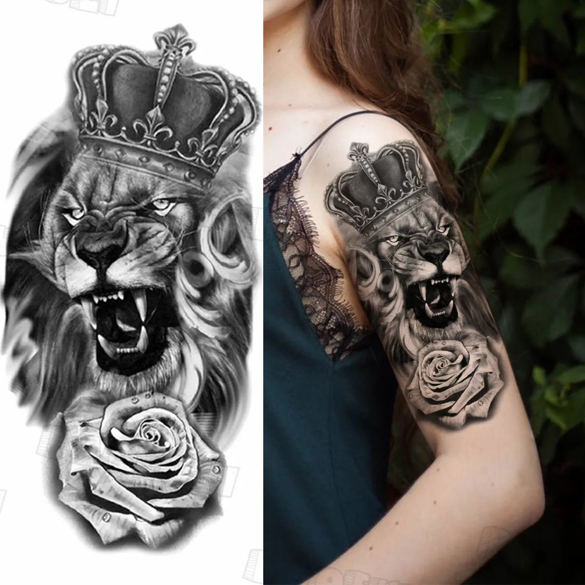 Часы розовые голубь Временные татуировки для женщин взрослые Лев змея корона