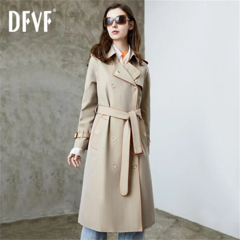 

Windbreaker women's trench coats spring autumn new heavy industry edging metal classic chameleon British style long clothes