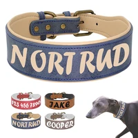 custom large dog collar wide leather personalized collars medium large dog pet collars customized for dogs printed name id