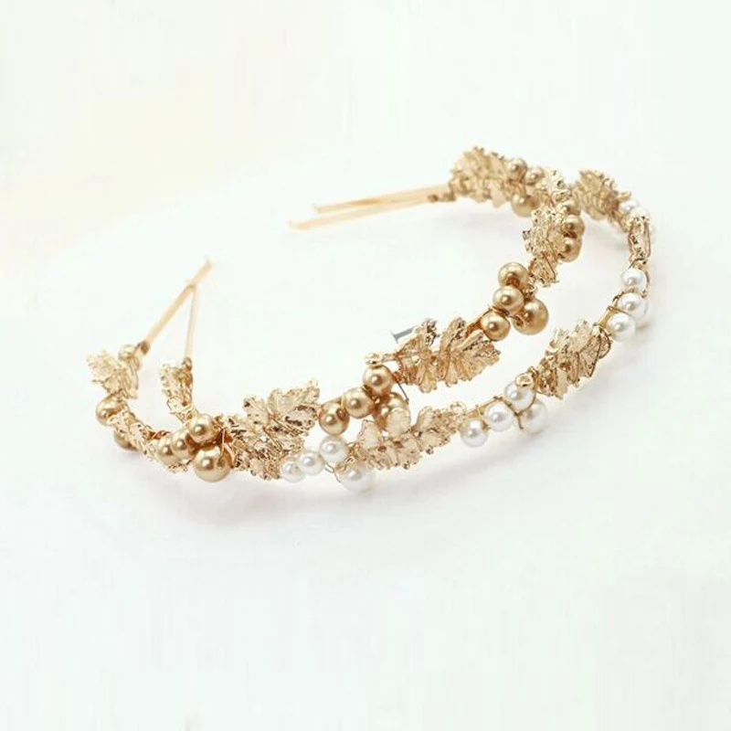 Новая Золотая лента-ободок для волос с цветами и жемчугом винтажный лист