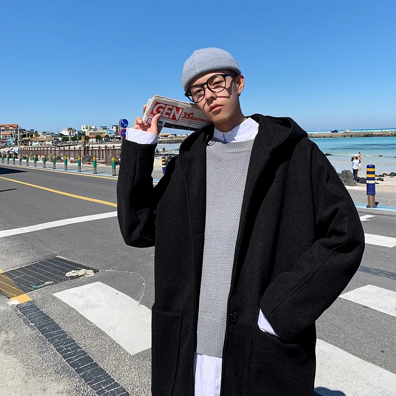 Liketkit мужской зимний длинный Тренч с капюшоном 2019 однотонный Повседневный смесь