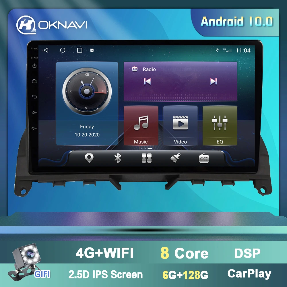 

OKNAVI 9 inch Car Android 9.0 Radio Multimedia Video Player For Mercedes Benz C Class W204 S204 2007-2014 Carplay Camera No DVD