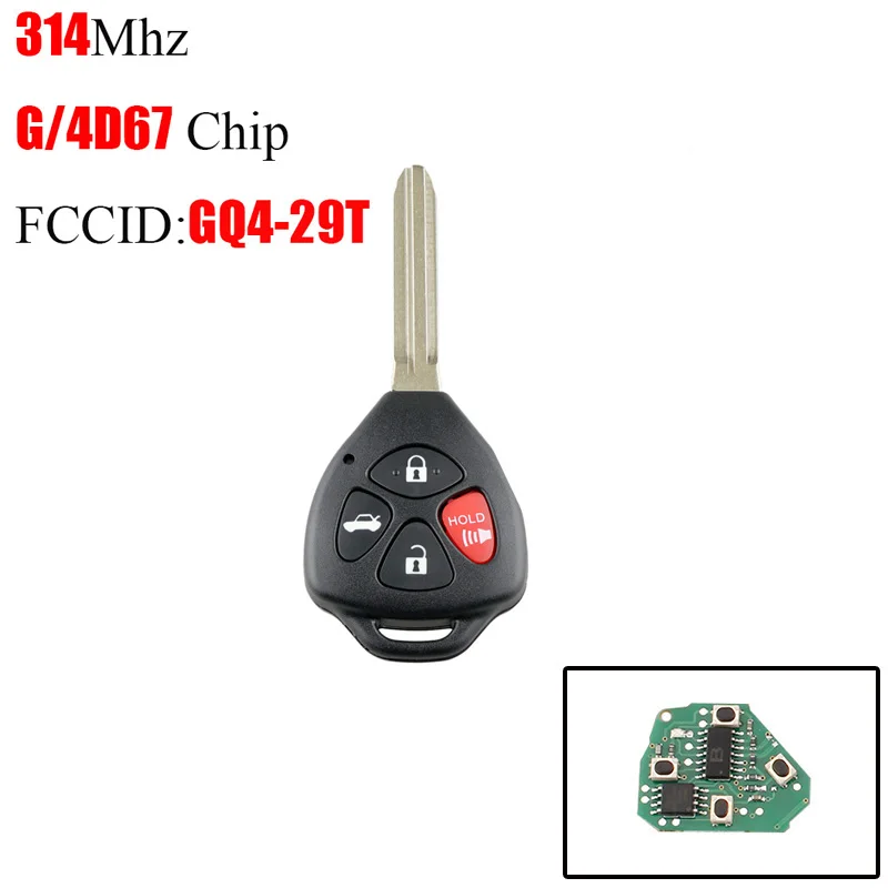 

Флейта с 4 кнопками для автомобильного ключа Toyota 314 МГц для Toyota Corolla 2010 2011 2012 2013, транспондер с чипом 4D67G опционально