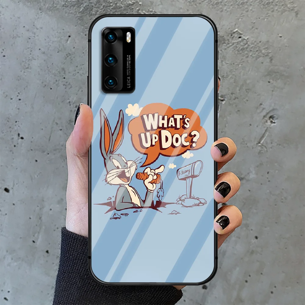 

funny brand Bugs Bunny Phone Tempered Glass Case Cover For Huawei P Nova Mate 5T 20 30 40 E Pro Lite Smart 2019 2021 Waterproof