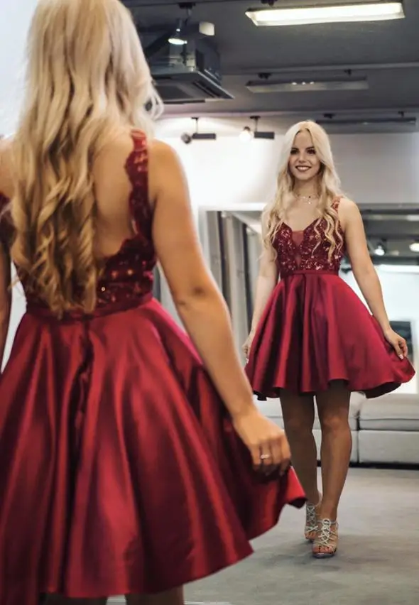 Бордовое короткое платье для выпускного вечера модель 2020 дюйма вечевечерние