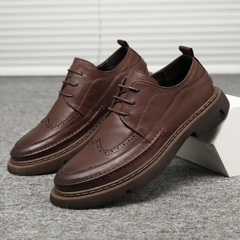 

British style men's leisure original leather shoes platform carving brogue shoe vintage party banquet dress bullock sneakers man