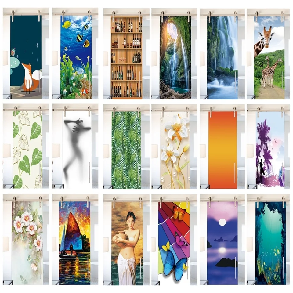 

Bathroom Door Stickers Bedroom Wallpaper Green Leaves Natural Scenery Mural Home Decor Self-adhesive Poster Vinyl Privacy Decal