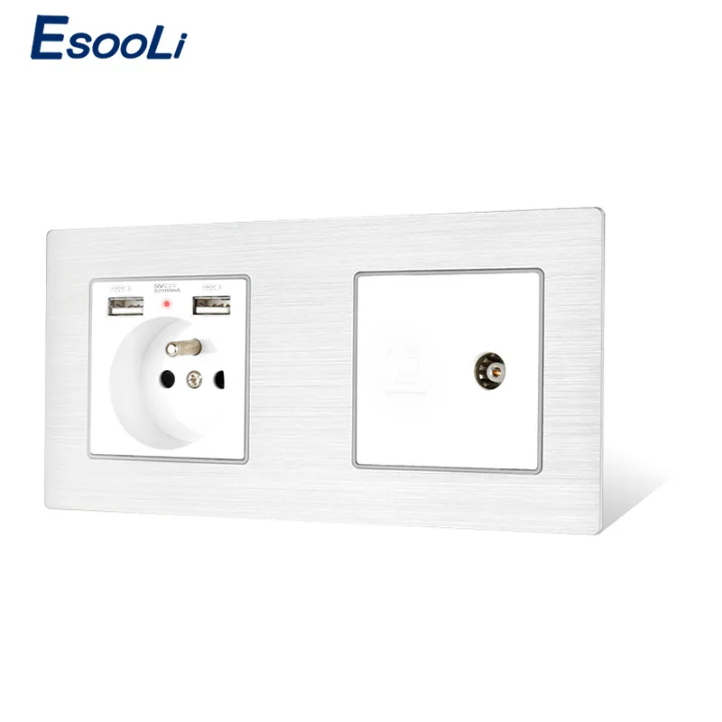 Французская алюминиевая металлическая панельная розетка Esooli с разъемом USB RJ45 для