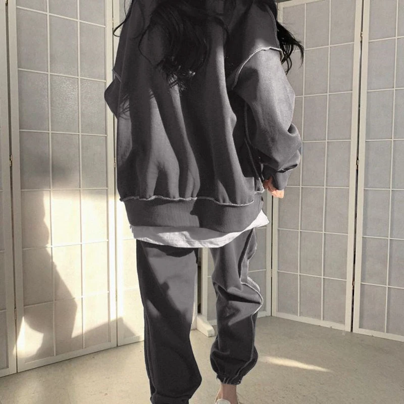 

ensemble de sport 2 pieces pour femmes, sweat-shirt surdimensionne, a capuche, pantalon de jogging, survetement de sport, 2021