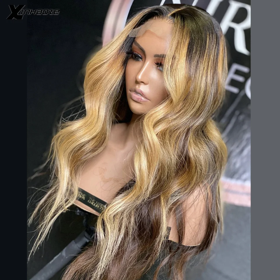 

Natural Wave 13x4 Lace Front Human Hair Wigs Pre Plucked Ombre Honey Blonde Brown Highlight Brazilian Remy 4x4 Lace Closure Wig