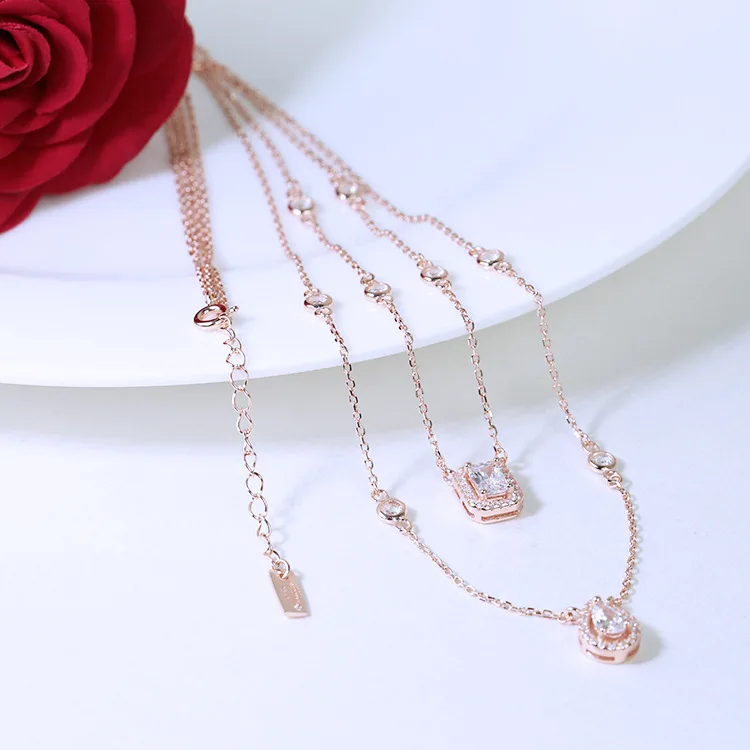 Hot brand 925 Sterling Silver Zircon square stone Necklace For Women With logo tag France drop water | Украшения и аксессуары