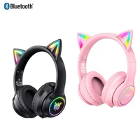 new product b90 head mounted rgb wireless bluetooth cat ear headphone hd mic hifi music game girl pink headphones