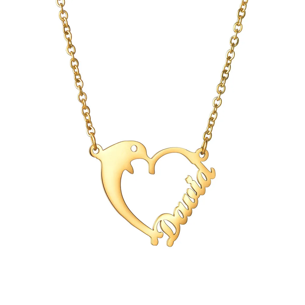 

Custom Name Necklace For Girls Personalized Dolphin Heart Nameplate Necklaces Stainless Steel Jewelry For Women Birthday Gift