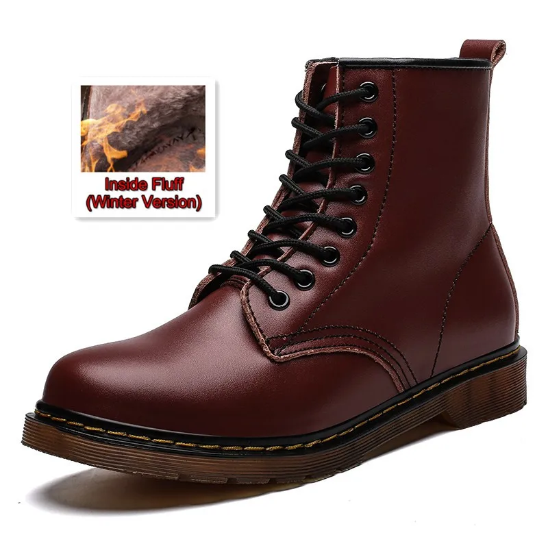 1465-darkred-fur Мужские ботинки; обувь из натуральной кожи; сезон осень-зима; мужские ботильоны в байкерском стиле; пара оксфордских туфель; женские ботинки; зимняя обувь унисекс - Цвет: 1465-darkred-fur