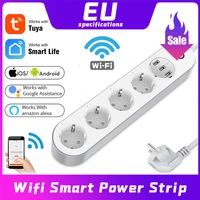 10a tuya wifi smart power strip electrical socket 4 eu outlets plug 3 usb charger port timer app smart life alexa google home