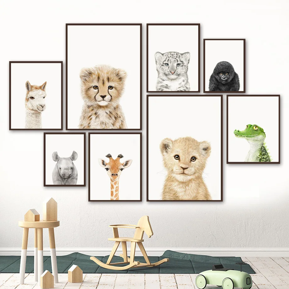 

Lion Tiger Giraffe Leopard Llama Crocodile Poster Safari Nursery Wall Art Print Canvas Painting Decor Pictures Baby Kids Room