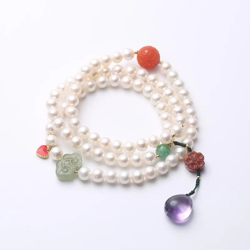 

Natural Freshwater Pearl Women's High-end Fashion Bracelet Amethyst Hetian Jade Safe Lock Bracelet Jewelry