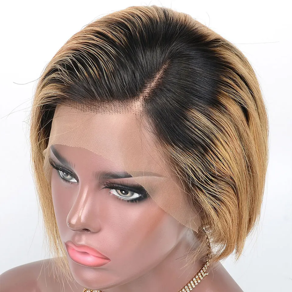 YVONNE дизайн натуральный цвет Ombre Pixie Cut Короткие парики бразильский Remy кружева передние человеческие волосы парики прямые 8 дюймов
