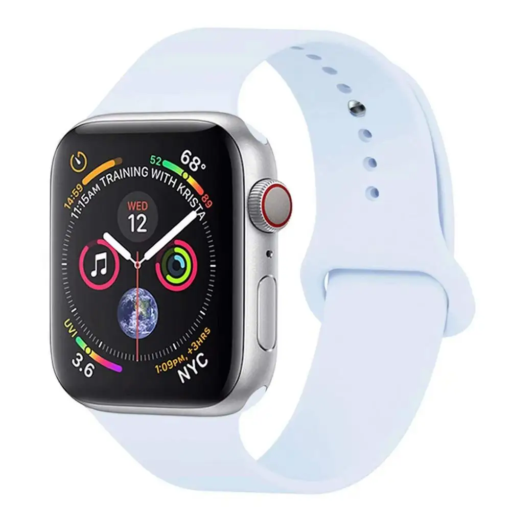 Sky blue 32 Цвета мягкого силикона замена спортивный ремешок для Apple Watch группа 44 мм 40 мм Series4/3/2 /42 мм 1 38 мм наручные браслет ремень - Цвет ремешка: Sky blue