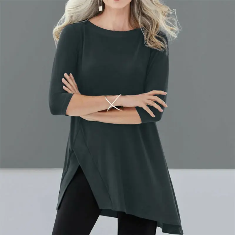 Женский осенне-зимний свитер футболки топы круглый вырез длинный рукав