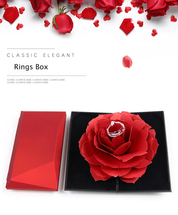 

Unique Pops Up Rose Wedding Engagement Rings Box Surprise Jewelry Storage Holder Valentine's day Best Gift Boxes For Women Rings