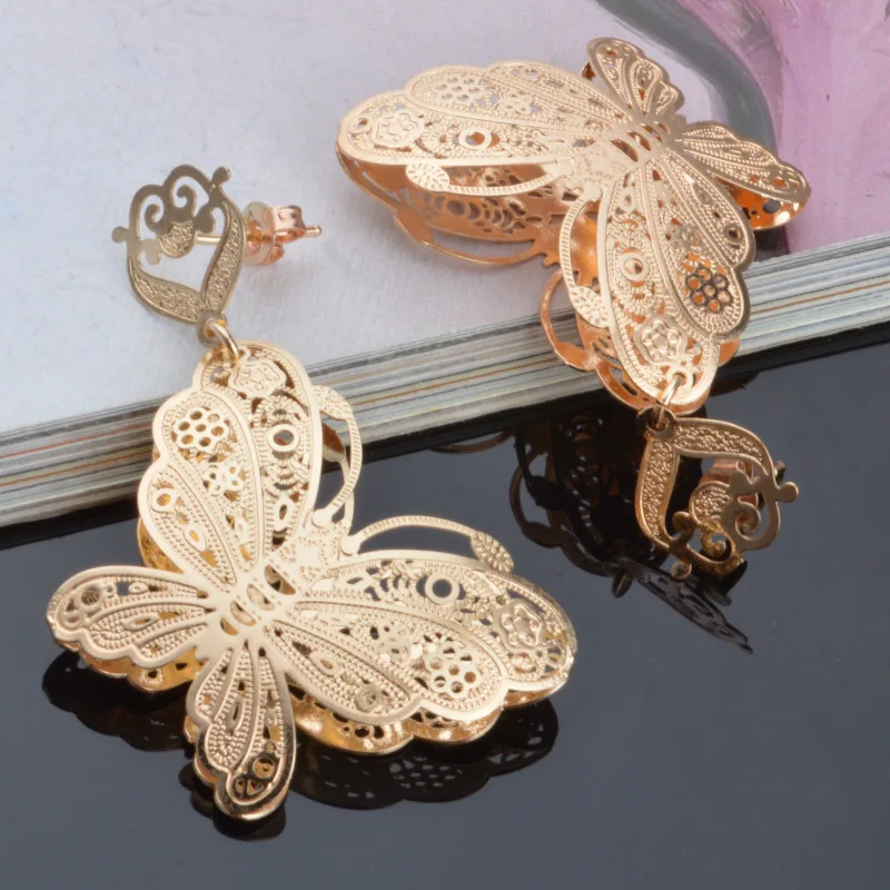Женские длинные серьги с ушками бабочками модные золотые бабочки 14 K новинка