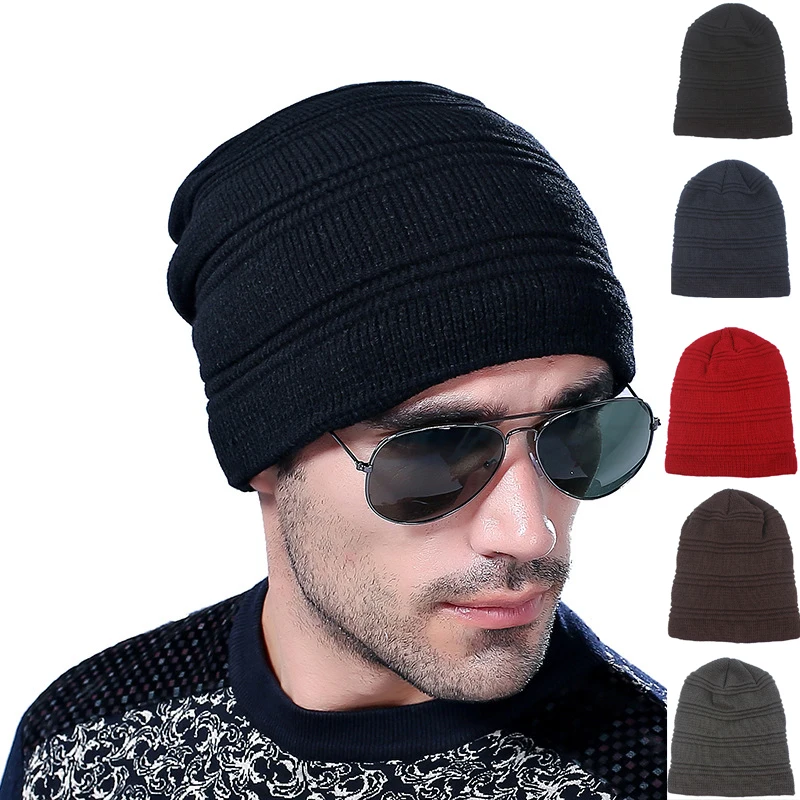 Мужские шапки вязаная шапка бини для мужчин зимние теплые кораллового флиса