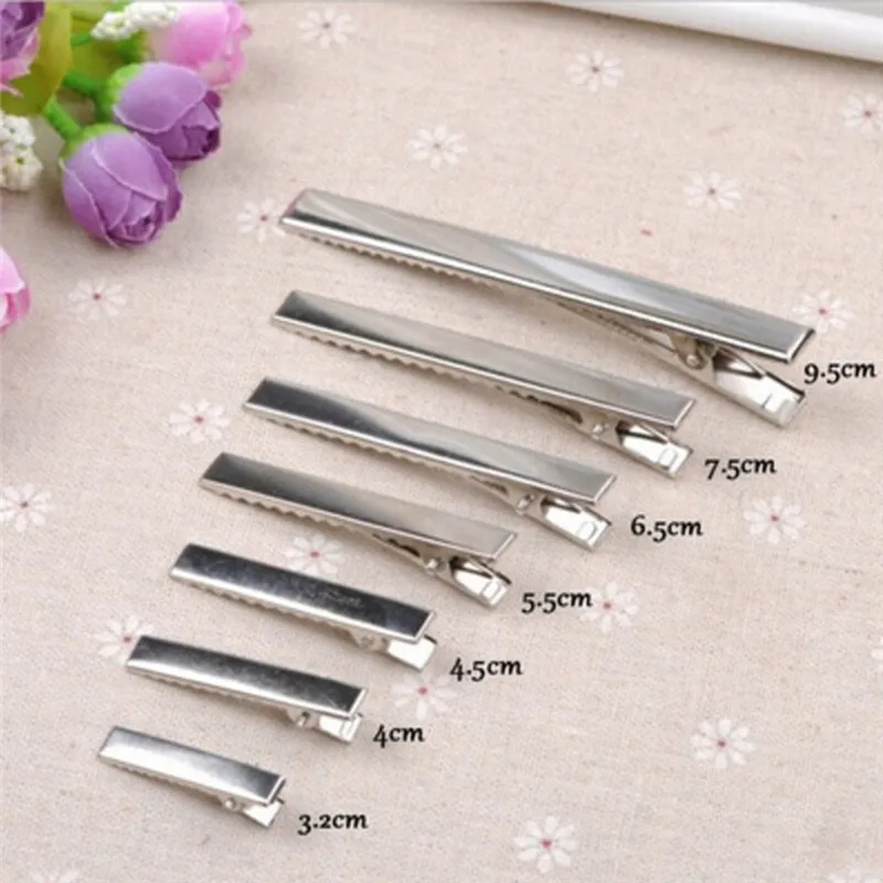 

Newest 50 Pcs Silver Flat Metal Single Prong Alligator Hair Clips Barrette For Bows DIY Accessories Hairpins 32mm/35mm/40mm/45mm