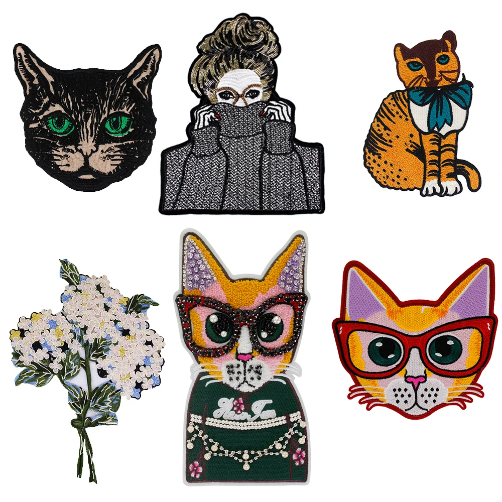 Вышитая бусина модная Изысканная красивая девушка цветок кот собака олень